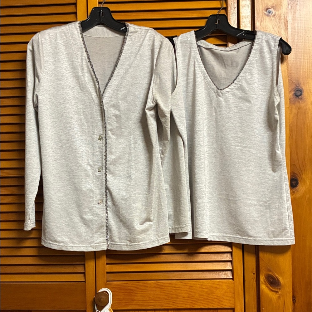 Elegant Women's Light Gray Cardigan and Tank Set